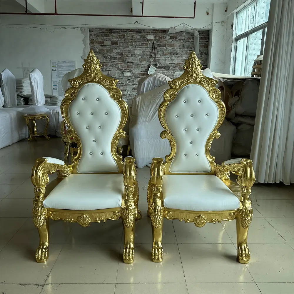 Exquisite Gold Arm High Back Queen King Princess Crown Throne Chair Living Room Wedding Event Decoration Dining Restaurant