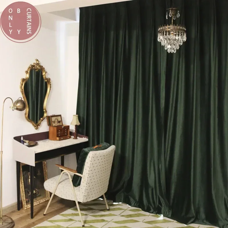 Blue Velvet Thickened Shading Curtains for Living Room Bedroom Partition Curtains Customized Home Decoration Products