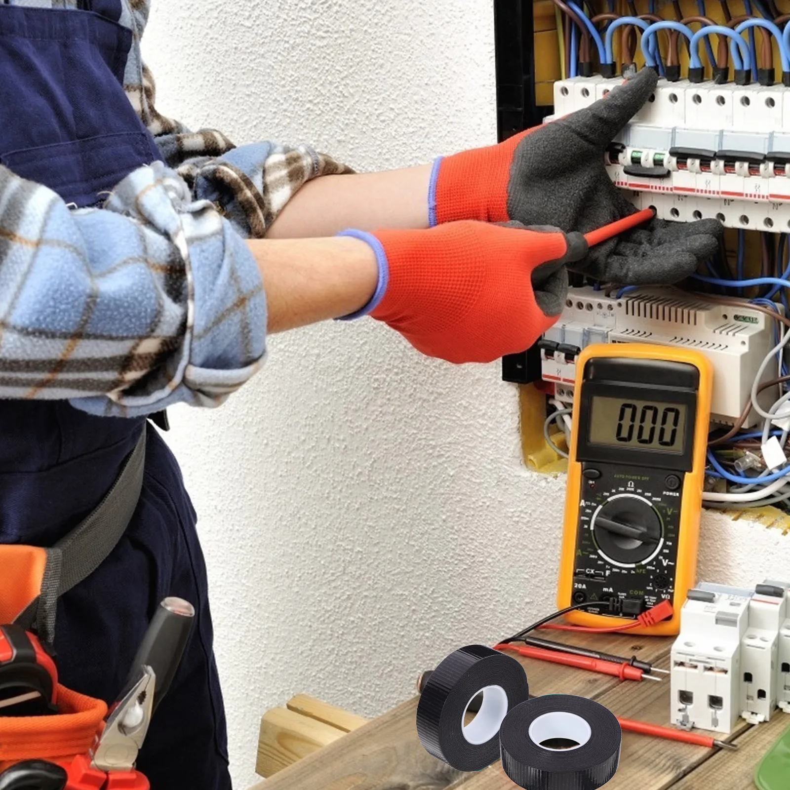 

2pcs 2 Rolls Waterproof Insulation Electric Tape Black Self Adhesive For Wire Repair Outdoor Indoor Motor Cable Protection Roll