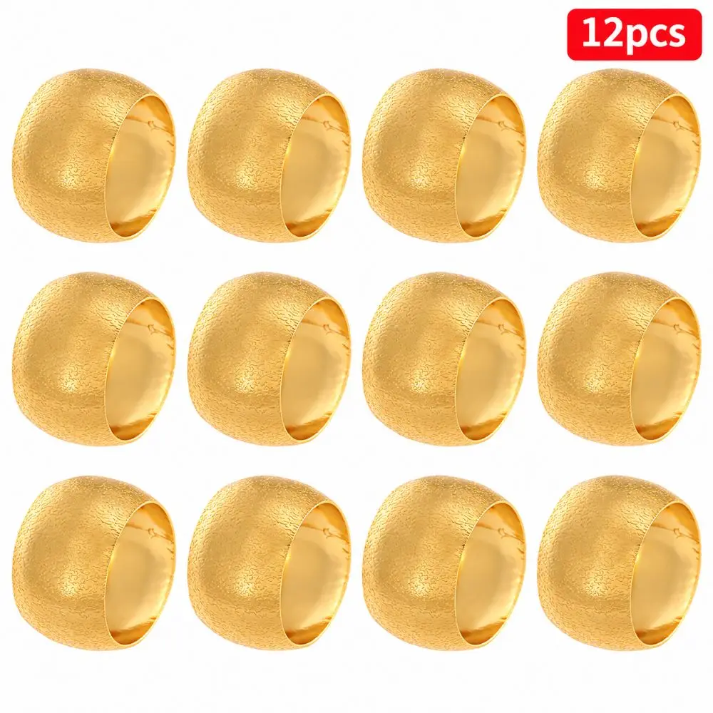 12Pcs Gold Color Napkin Rings Textured Surface Simple Design Napkin Holders Iron Metal 4.5cm Outer Width Table Napkin Rings