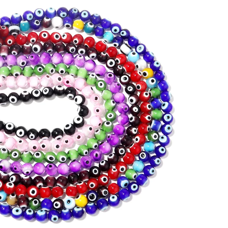 Apx35-90pcs/Strand 4 6 8 10mm Multicolor Evil Eye Beads for Jewelry Making Lampwork Glass Turkish Eye Beads DIY Bracelet Earring