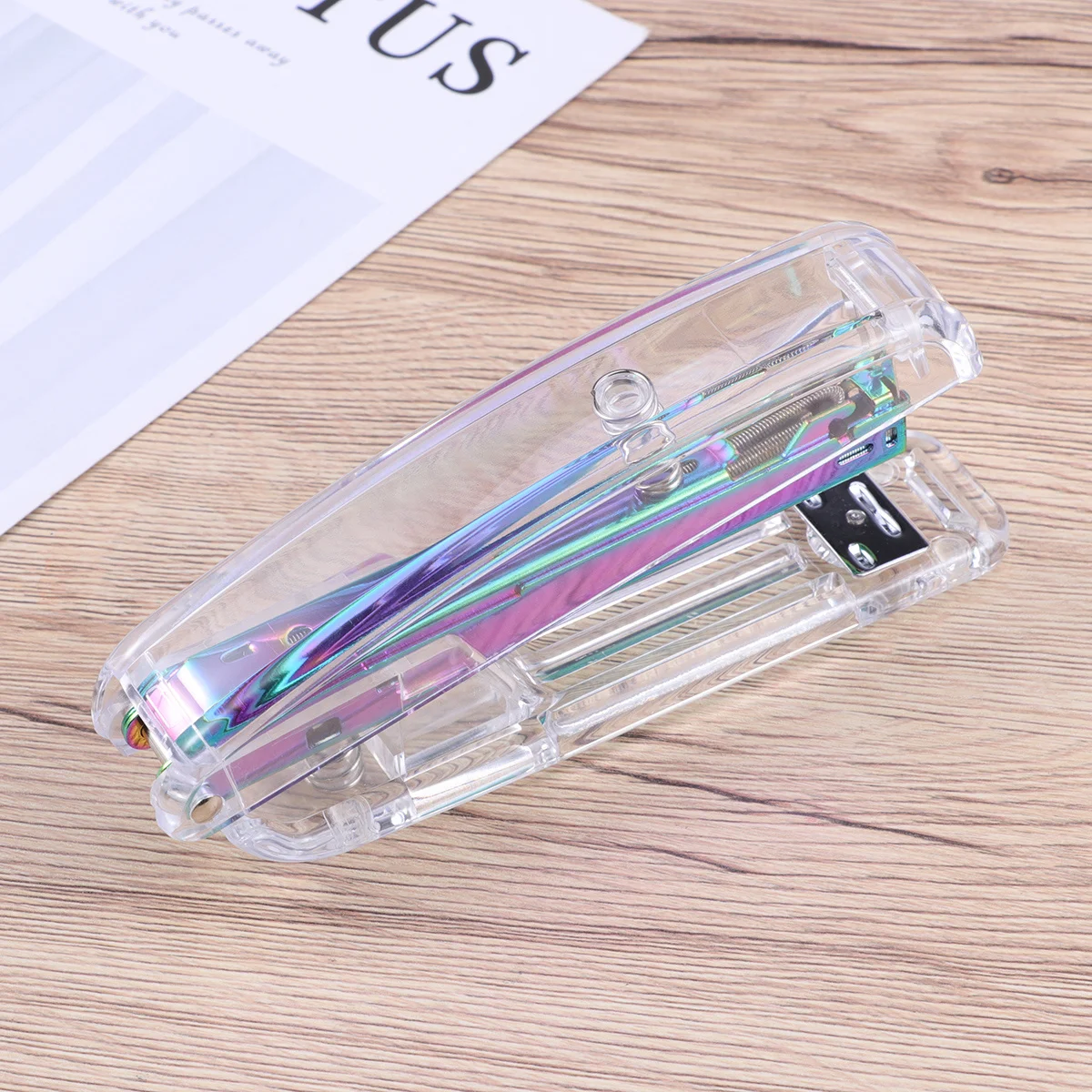 Grampeador de presente design elegante alto brilho transparente colorido bordas suaves escritório escola mesa em casa 1 grampeador 1 caixa grampeamento prego