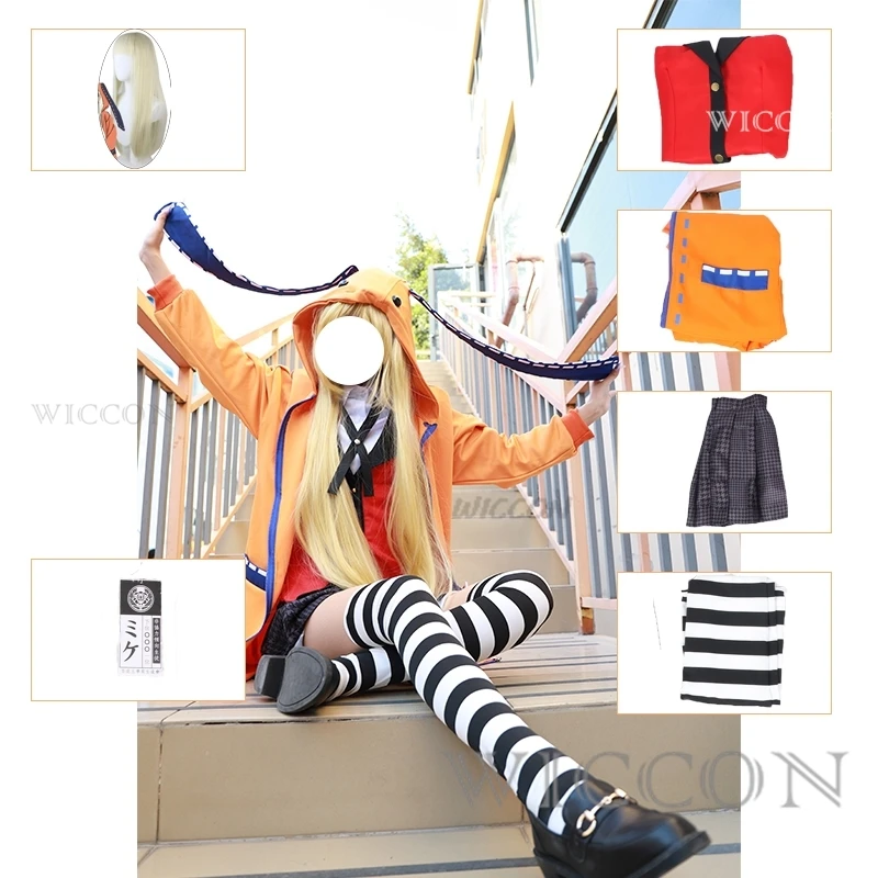 

Anime KAKEGURUI Rune Yomozuki Runa Cosplay Costume Anime Kakegurui Compulsive Gambler Women Orange Hoodie Zip Jacket Coat