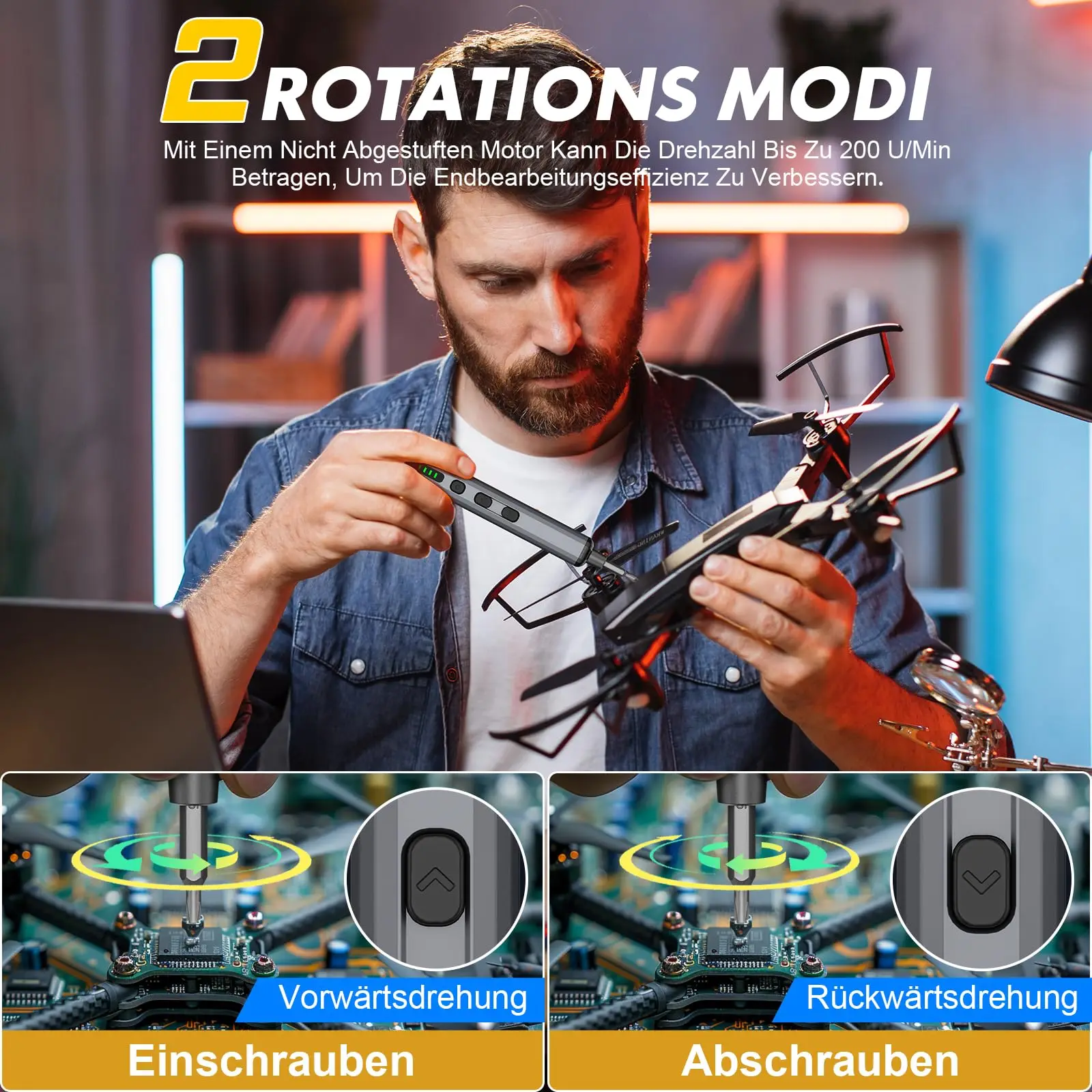 Precision Electric Screwdriver Set 68 in 1 Cordless 64 S2 Precision Drill Bits 5 Torque Settings LED Hand Repair Tool Kit