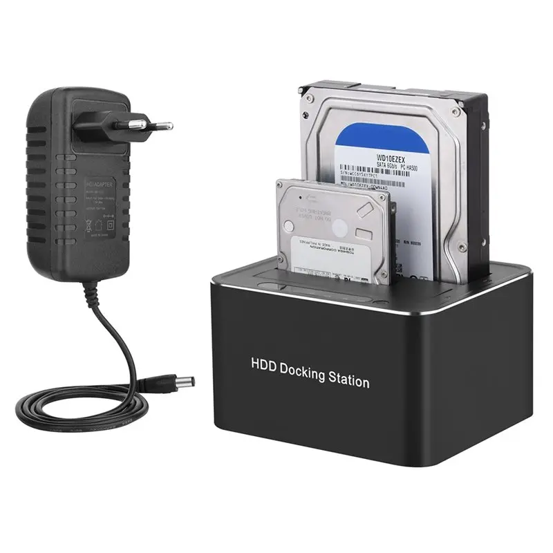 

Внешняя док-станция A23F-SATA с двумя отсеками для жестких дисков USB3.0, 5 Гбит/с, для SSD/HDD 2,5/3,5 дюйма, быстрое клонирование, вилка стандарта ЕС