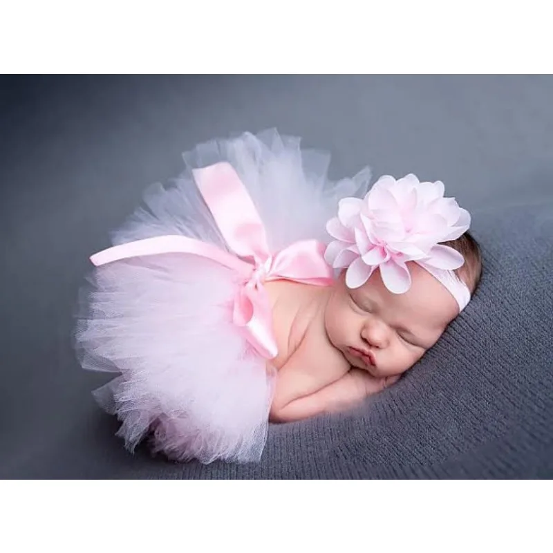 2024 NEW Newborn Fluffy Skirt Newborn Photography Prop Infant Costume Outfit Princess Skirt Headband Baby Photography Clothing