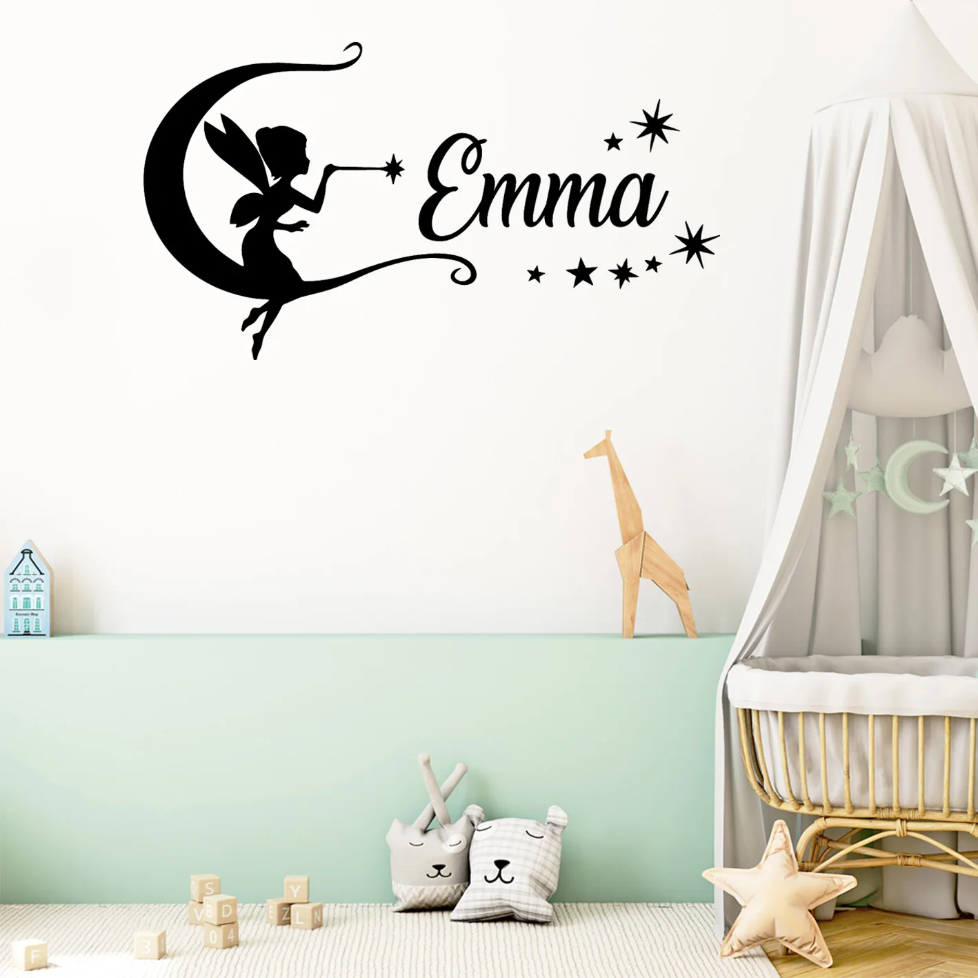 

1 pc pretty cute fairy customize name Art Sticker Waterproof Wall Stickers for kids room Wall Stickers Waterproof Wallpaper