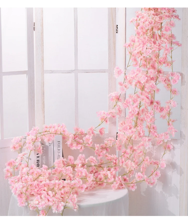 180CM Artificial Sakura Flowers Vine Wedding Garden Rose Arch Home Party Decoration Christmas Bridal Fake Silk Scrapbook Plants