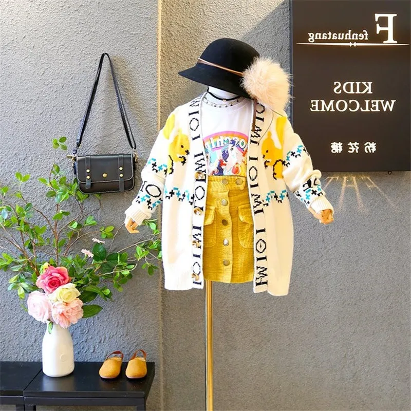 2023 Girl Baby Cartoon Printed Sweater Cardigan Coat Girls Kids Sweaters Jacket Children winter Coats Clothes