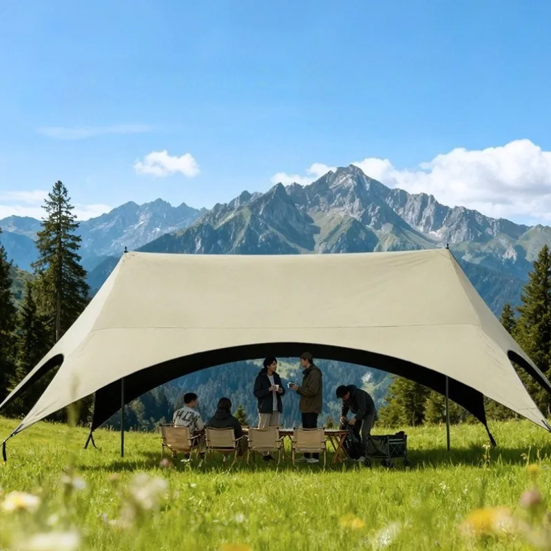 Quick Build Hexagon Sun Shelter Outdoor Waterproof Canopy Vinyl Coating Instant Tent Camping Hiking Practical Shade Equipment