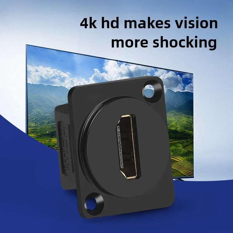 1PC  D-type round hole module HDMI double straight female HD video double pass docking elbow network module