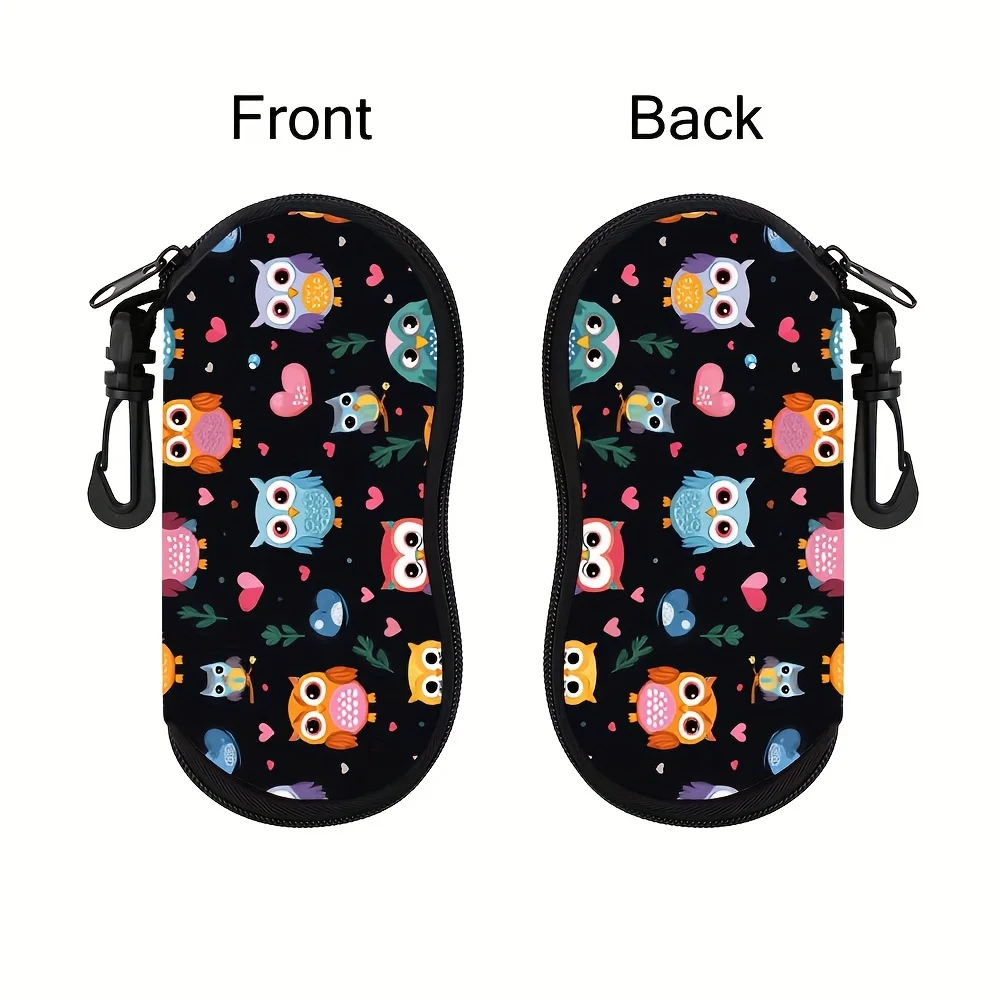 1pc Valentine's Day Owl Puzzle Print Eyeglass Case Cute Owl Pattern with Hearts Zippered Glasses Organizer Case