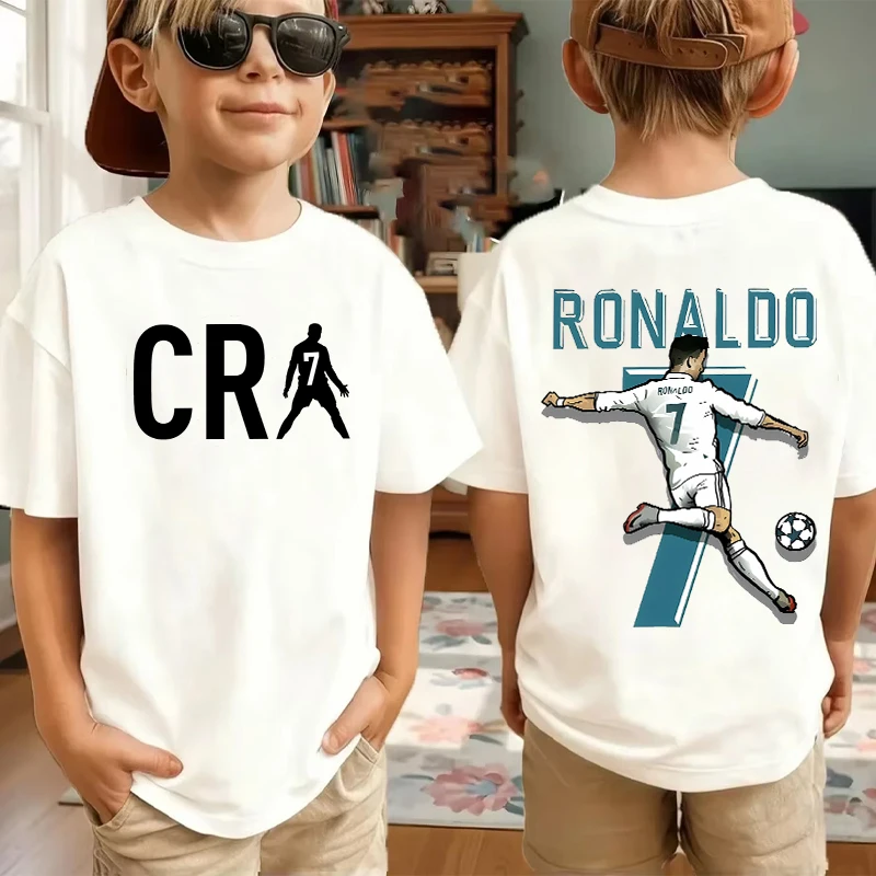 Cristiano Ronaldo CR7 Fashion Short-sleeved Tees for Children Cartoon Printed T-shirts Boys Girls Summer Outdoor Sports T-shirt