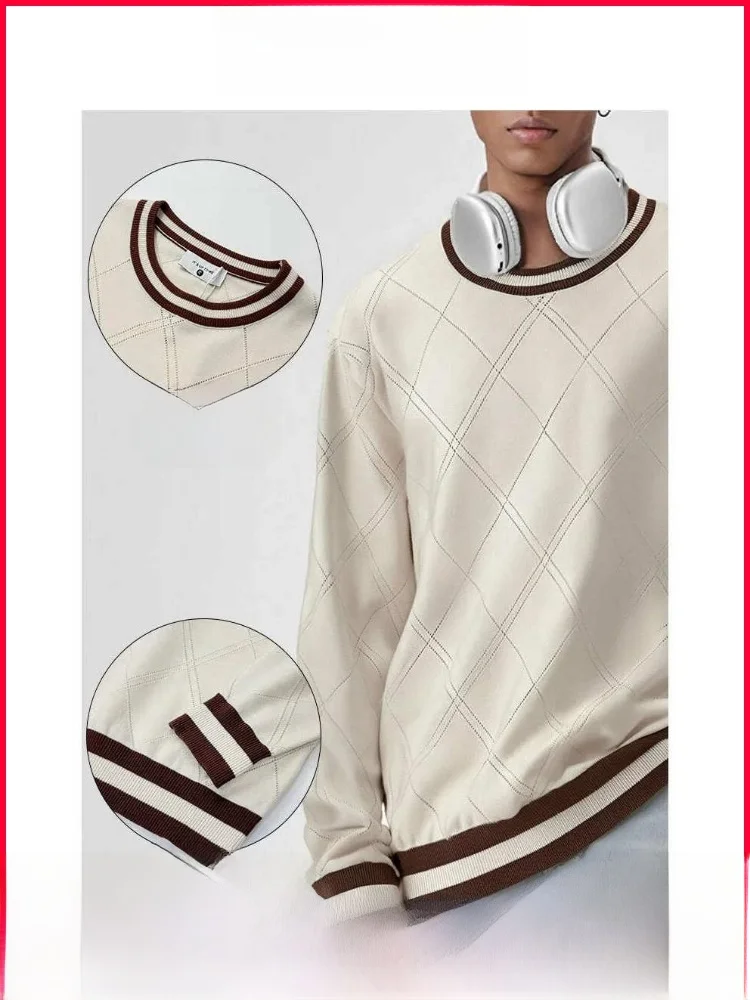 

Мягкий, приятный к телу мужской вязаный свитер с круглым вырезом, зимний, модный, свободного кроя, с ромбовидным узором, повседневный, из полиэфирного волокна