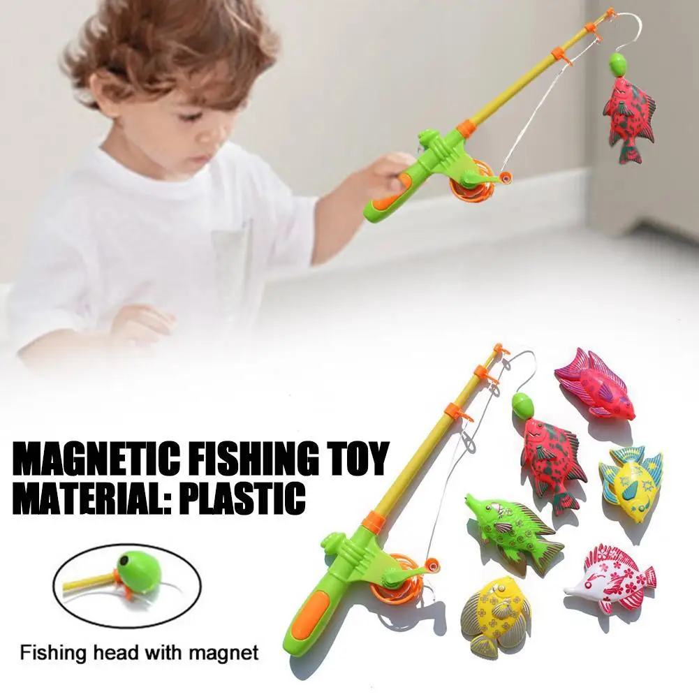 Children 7pcs/Set Magnetic Fishing Parent-child Interactive Toys Summer Fishing Toy Set 6 Fish 1 Rod Kindergarten Birthday Gift