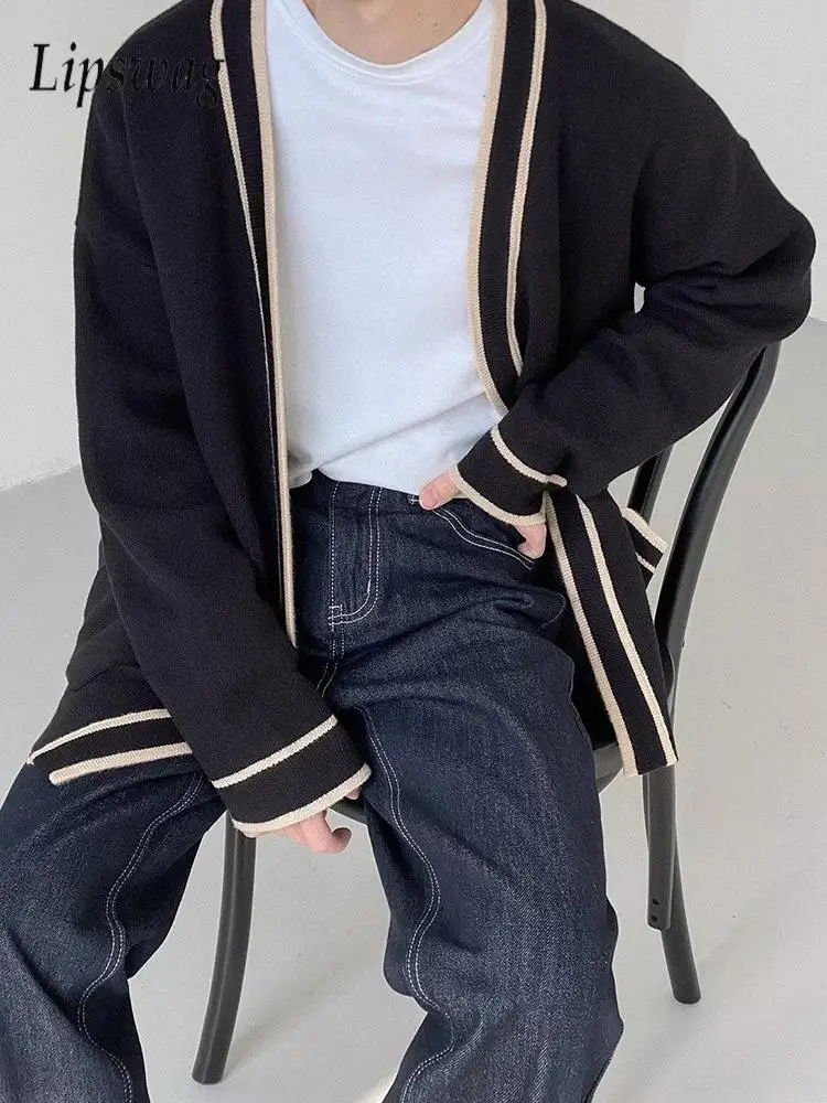 

Vintage Striped Stitch Knitting Cardigans Mens Fall Winter Outdoor Casual V Neck Sweater Jacket Coat Men Stylish Slim Knit Coats