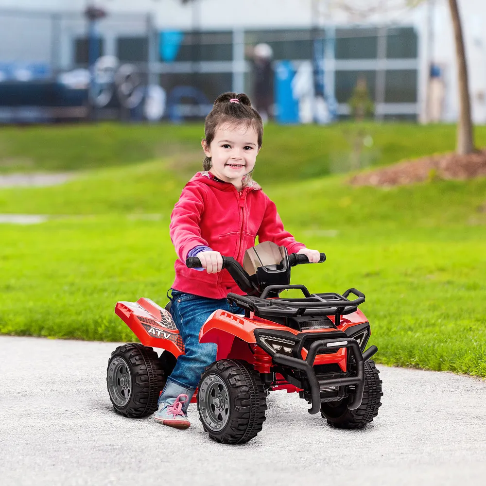 Coche de cuatro ruedas ATV para niños, motocicleta con batería de 6 V y música para 18-36 meses, rojo