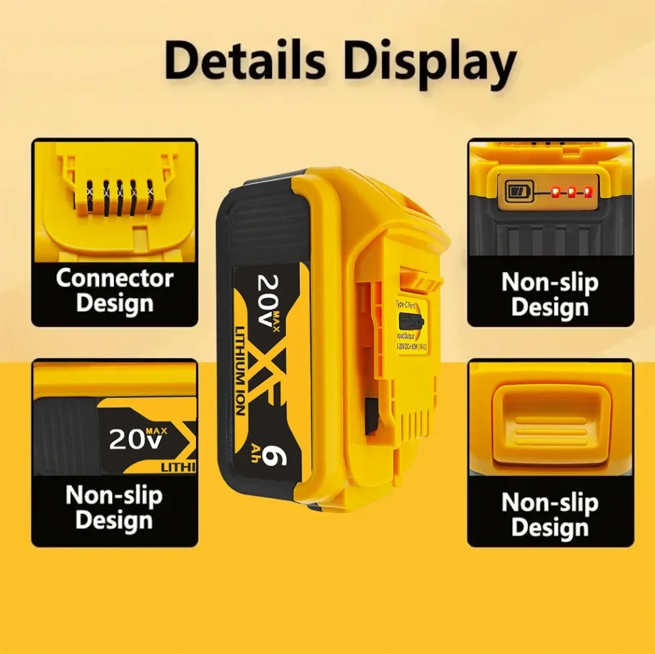 

For DEWALT 20V 5.0Ah/5000mAh-Type-C Power Tool Li-ion Battery, Perfect matching DCB181 DCB200 DCB202 DCB203 DCB204 DCB205 DCB206