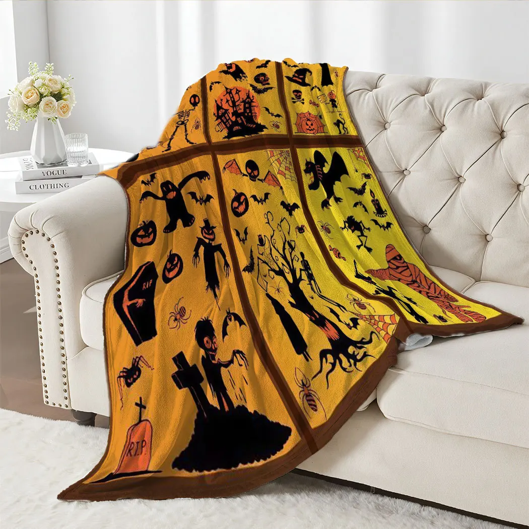 Halloween Fortunate Pumpkin Figure Printed Blanket for Sofa Bed Travel Camping Living Room Office Conditioning Blanket