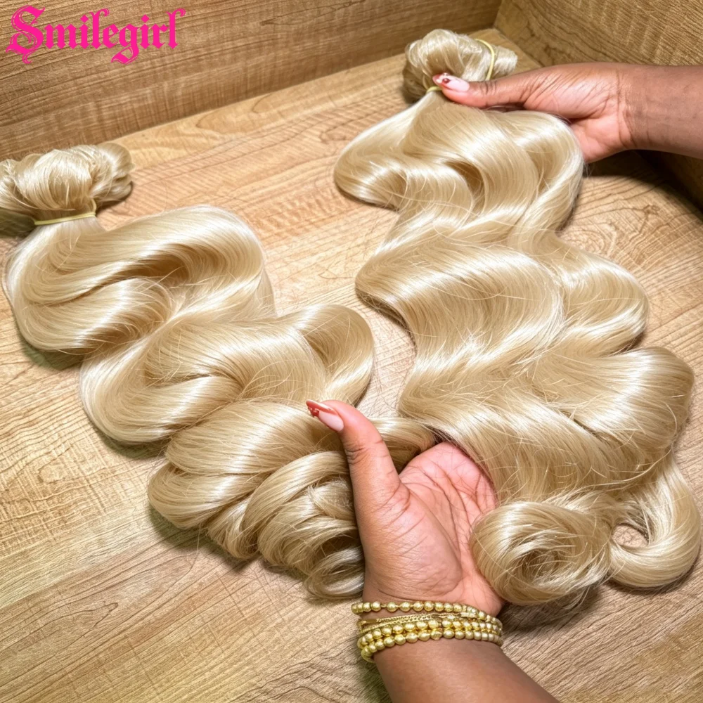 613 Honey Blonde Bone Silky Body Wave Raw Human Hair Bundles 1-5 Extensions Double Weft Virgin Remy Hair Braiding 10-36 Inch 613 Platinum Blonde Hair Weft Easy To Dye