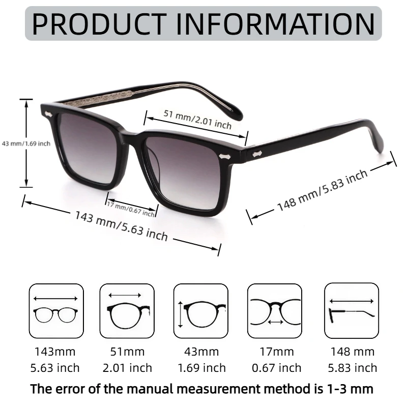 LumoGaze Modische Retro Quadratische Damen-Sonnenbrille Retro Herren-Luxus-Sonnenbrille mit Nieten-Design Handgefertigte Acetatfaser-Sonnenbrille UV400 – Detail 8