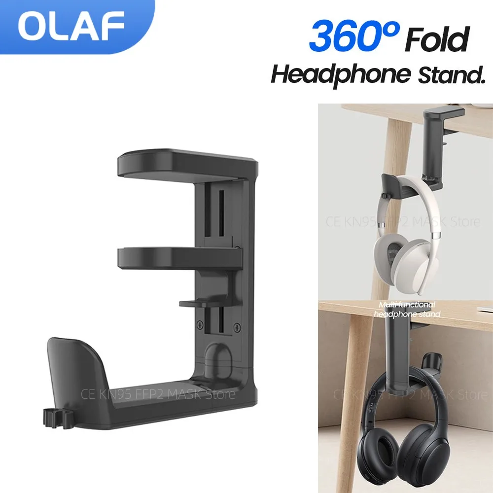 

360 ° Вращающаяся подставка для наушников Складная подставка для гарнитуры Регулируемый держатель для игровых наушников Универсальный настольный крючок для подвешивания краев