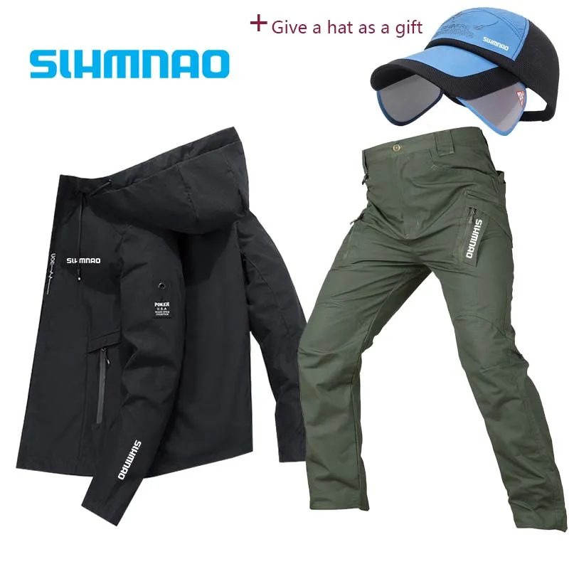 

2025 Men's autumn and winter hooded waterproof fishing set, outdoor hiking and cycling set, equipped with sun hat, fishing cap