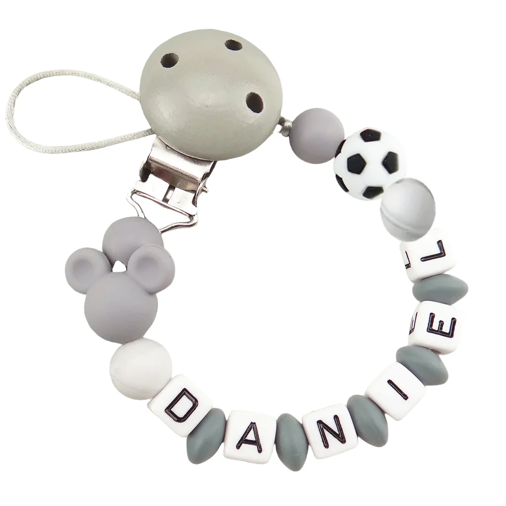 Handmade Custom Name DIY Football Baby Pacifier Clip Silicone Chain Anti - Drop Soother Holder
