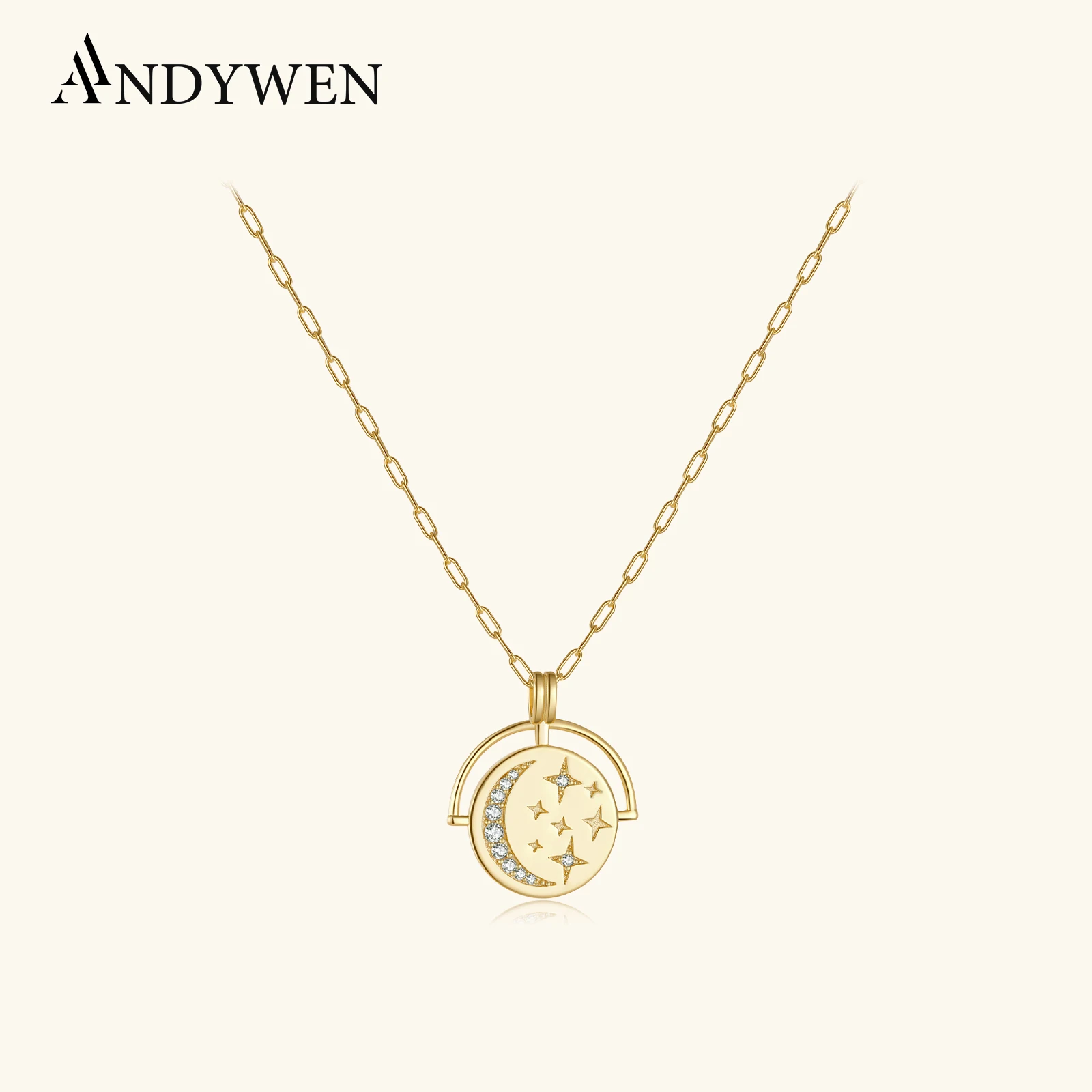 

ANDYWEN 925 Sterling Silver Coins Pendant Long Chain Horoscope Necklace Women Luxury Rock Punk Jewelry Luxury Big Star Zircon