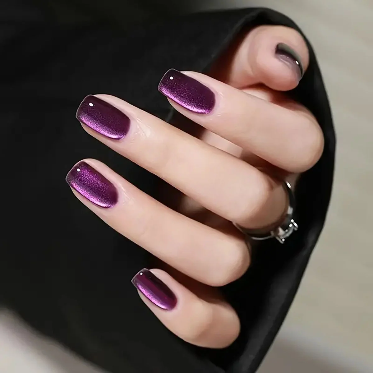 24/96 pezzi Incantevoli unghie finte a forma di occhio di gatto viola glitterate, eleganti, corte e quadrate, copertura completa, riutilizzabili, per donna_voghion.com