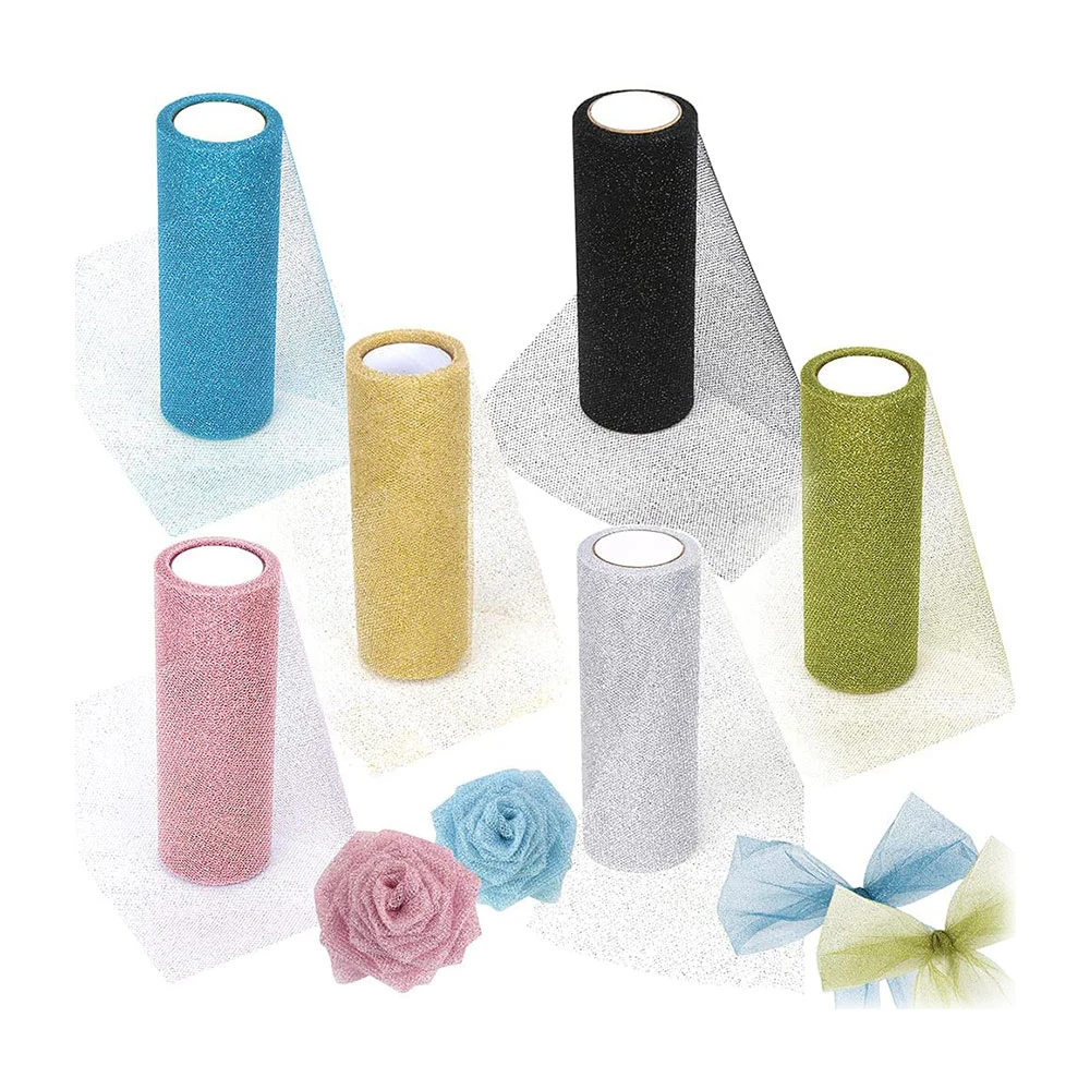 

6"x10 Yards Sparkle Glitter Tulle Rolls for Tutu Gift Wrapping Wedding Decoration DIY Crafts Party Backdrop Gift Ribbon Supplies