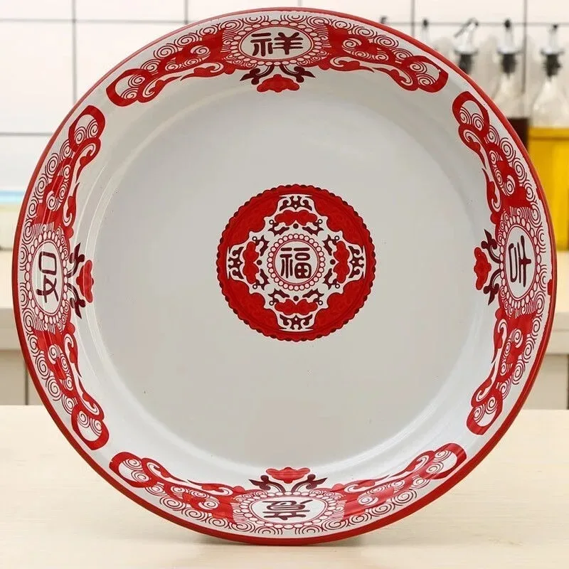 Vintage Enamel Tea Tray Multifunctional Dim Sum Fruit Nut Serving Plate Enamel Kitchenware with Various Patterns for Home Use
