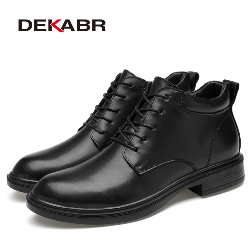 DEKABR Size 35~50 Warm Heighten Boots Genuine Leather Men Boots High Quality Autumn Snow Boots Men Waterproof Soft Ankle Shoes