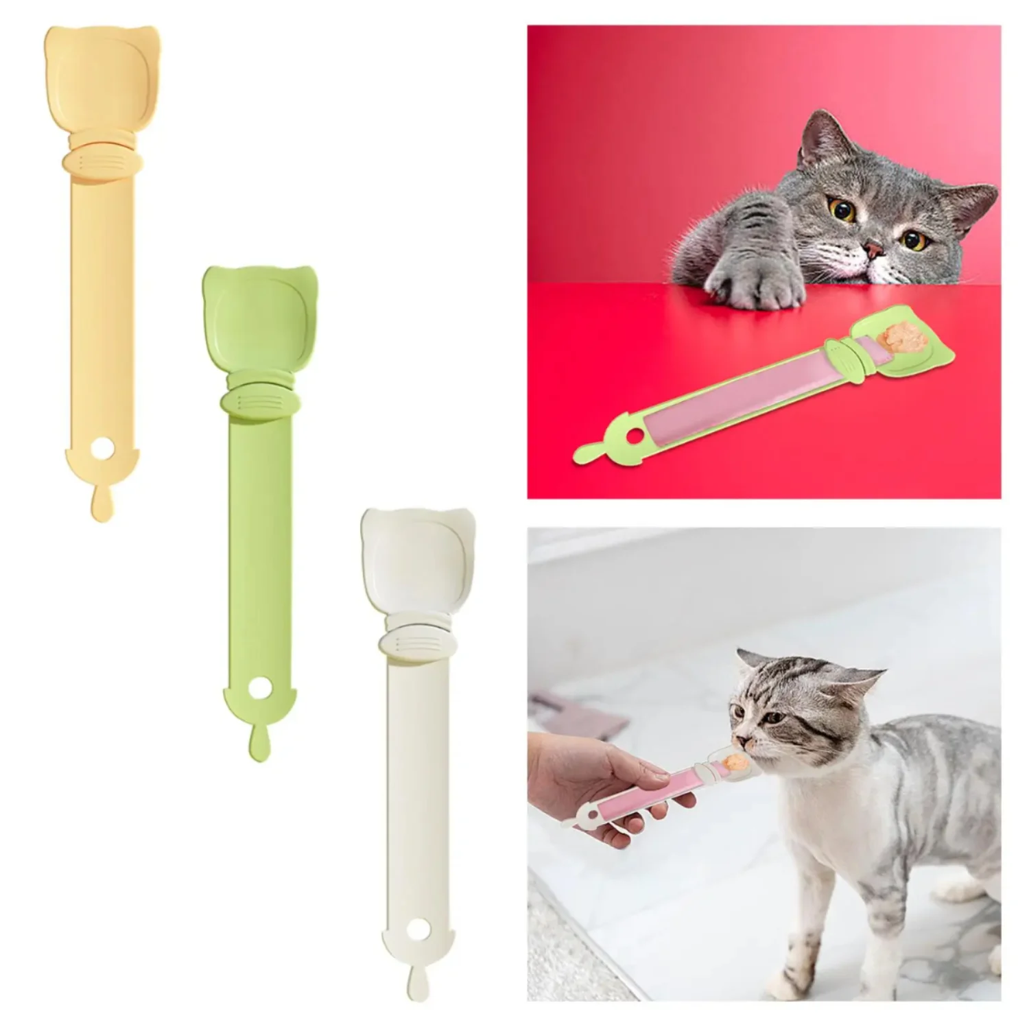 Cat Strip Squeeze Spoon Multifunctional Easily Press Portable Pet Food Spoons