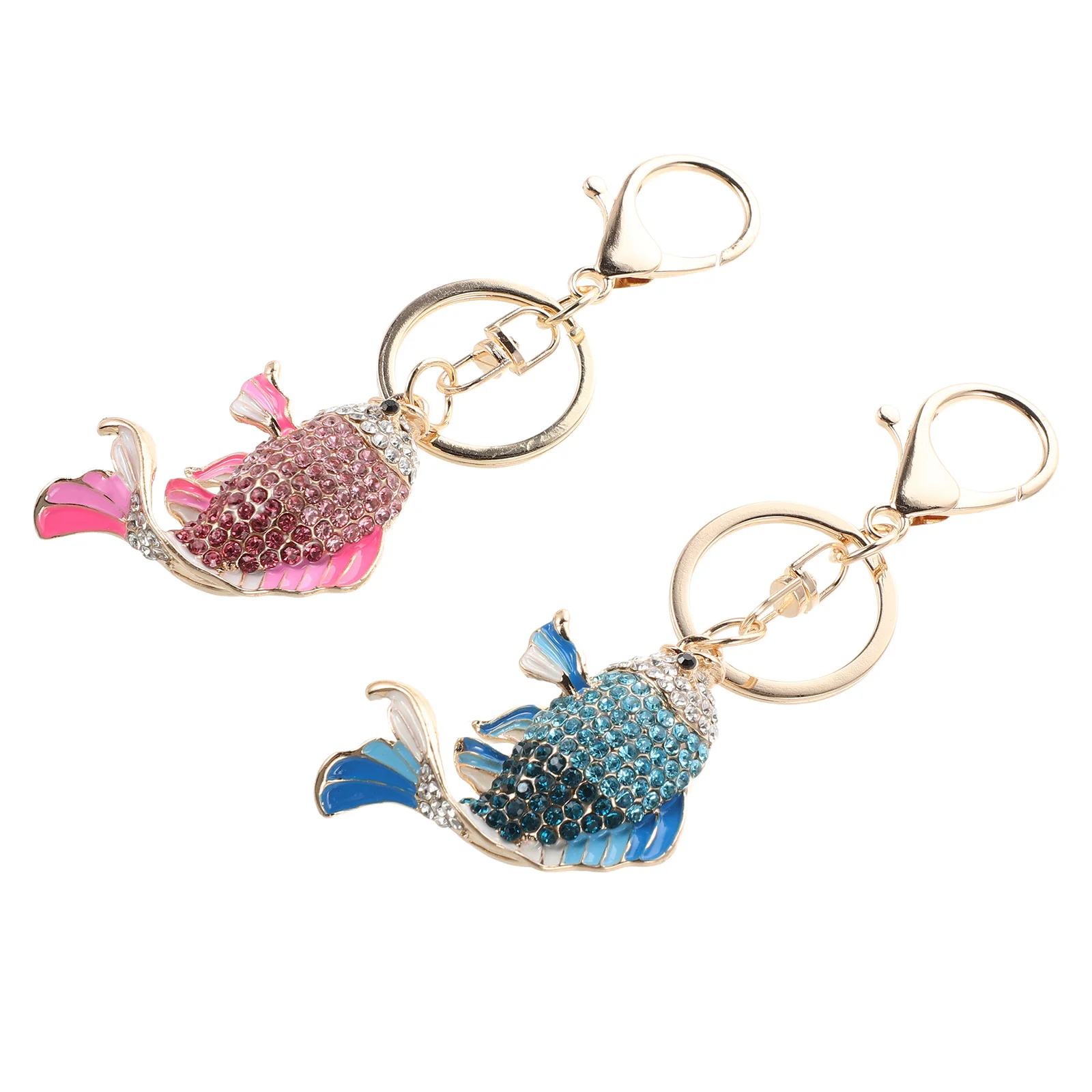 

2Pcs Couple Keychains Bling Fish Rhinestone Crystal Key Ring Ocean Animal Charm Purse Handbag Backpack Decoration Lucky