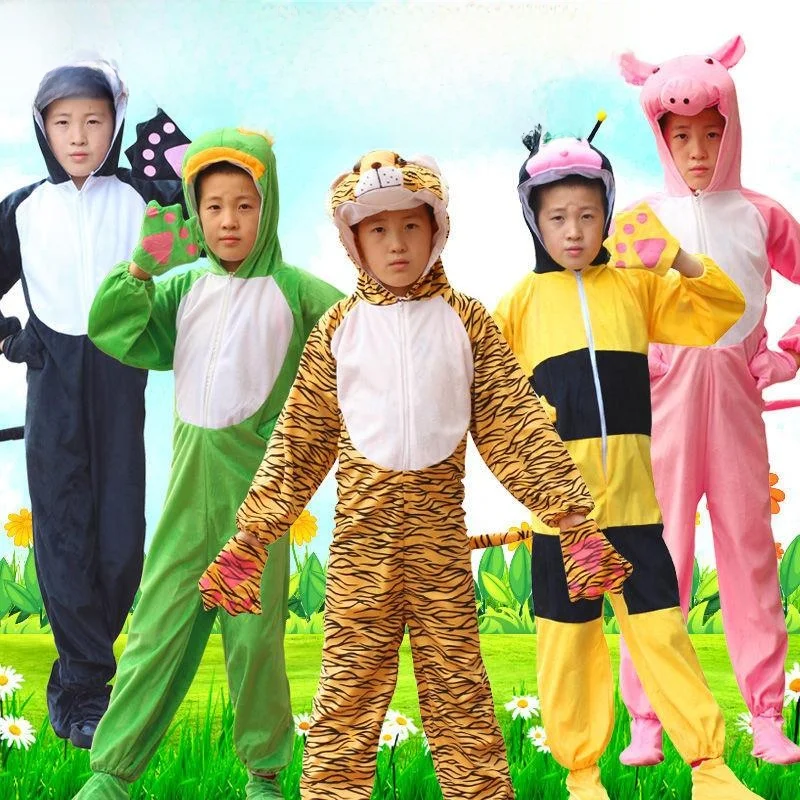 

Children's Animal Performance Suit Long Sve Overalls Nursery School Six-One Tiger Cow Mouse Costume Polyester Fabric