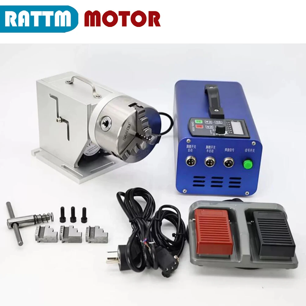 Electric Rotary Axis 4th Fourth Axis Rotary Table With K11‑80 80mm 3‑Jaw Chuck Controller Kit for Laser Marking Machine