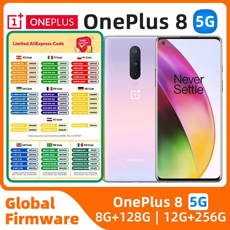 

Oneplus 8 Mobile Phone 6.55" 12GB RAM 256GB Dual SIM Card Full Screen Snapdragon 865 Original used phone