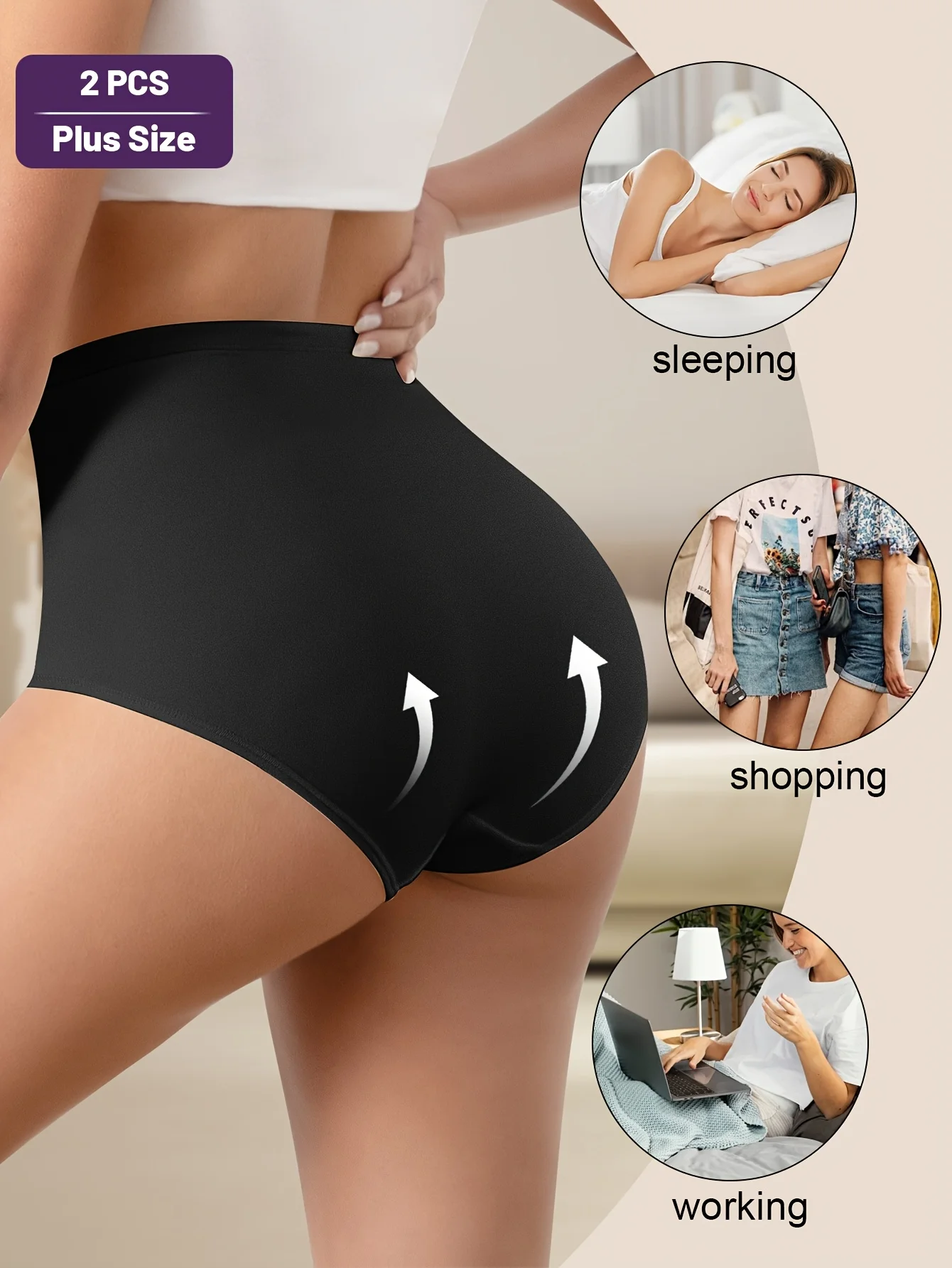 Balení 2 kalhotek s vysokým pasem, prodyšné síťované spodní prádlo - bezešvé kalhotky s kříženými zády, stahující bříško a zadek - náhled 2