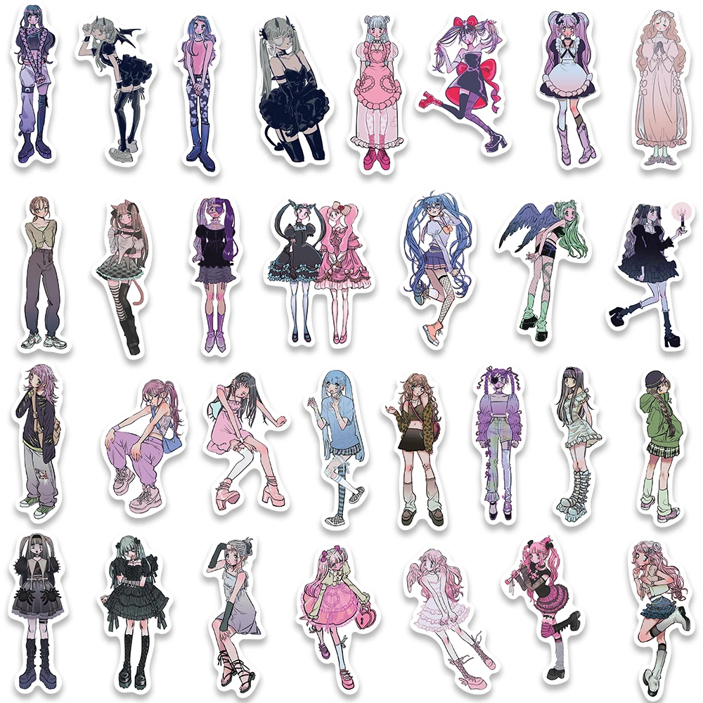 60/123PCS Y2K Domi Lolita Girls Gothic Pink Stickers Cute Anime Aesthetic Decals Phone Case Laptop Stationery Car Toy Sticker