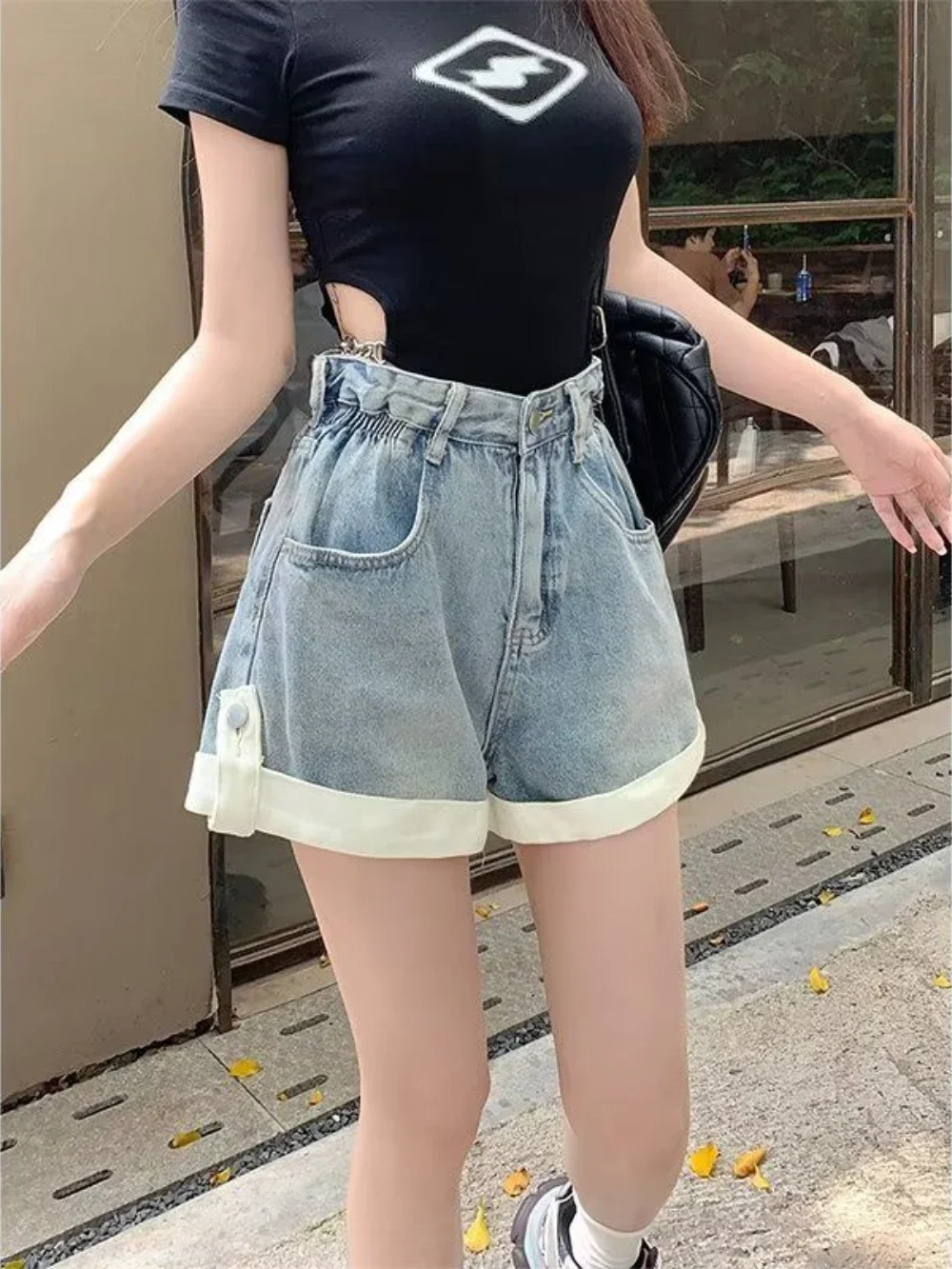

Retro Female Short Jeans Pants Contrast Color New In 2000s Clothes Y2k Classic Vintage Harajuku Fashion Hot Women's Denim Shorts