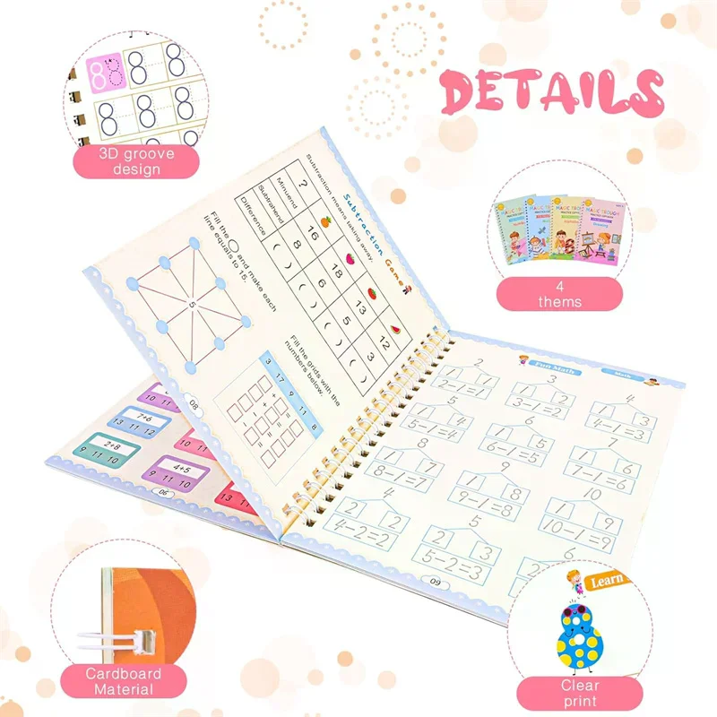 Preschool Grooved Handwriting Practice Book, Reusable Grooved Writing Books,Handwriting Book Practice For Kids