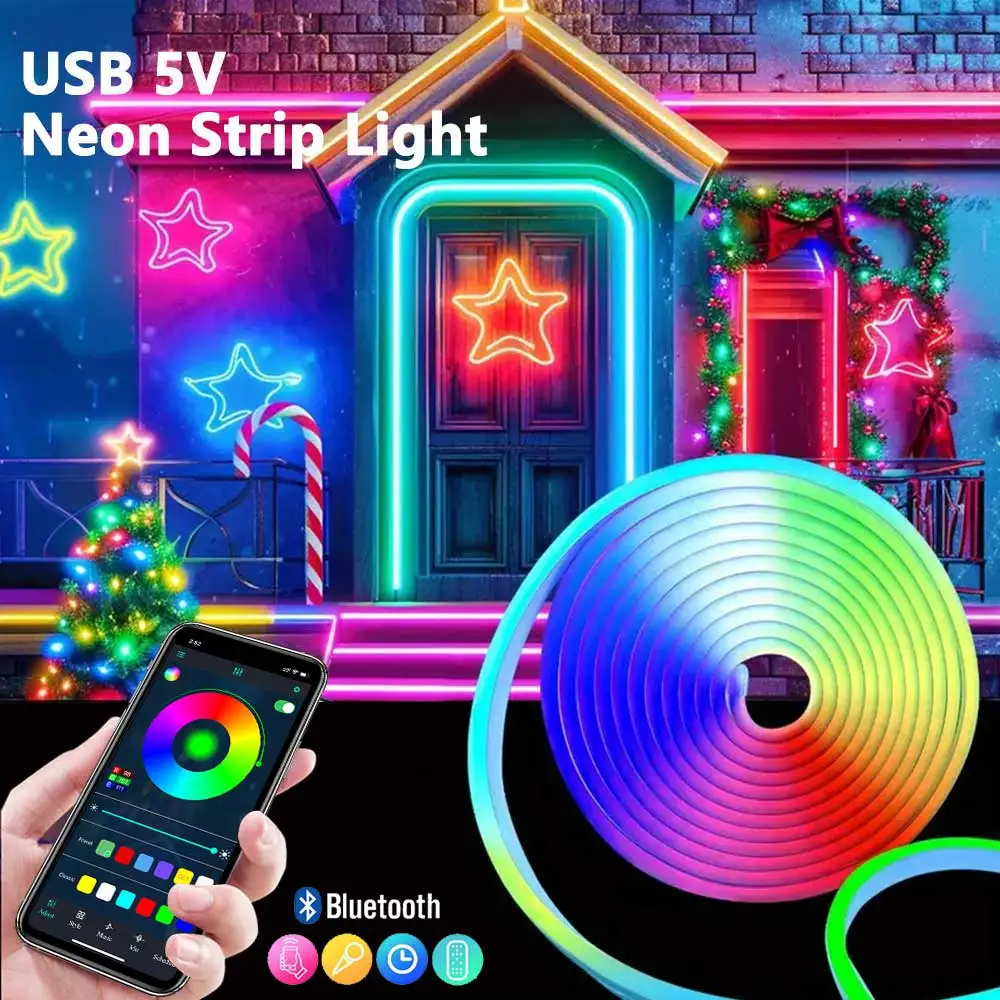 

5V USB RGB Neon LED Strip 1M 2M 3M 4M 5M Bluetooth App and Remote Control With RGB Neon Tape for TV Home Neon Decor Lighting