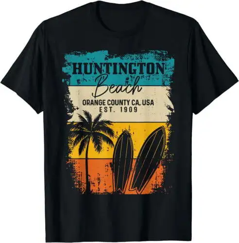 Womens Huntington Beach Surfing Vintage Orange County California T-Shirt Black