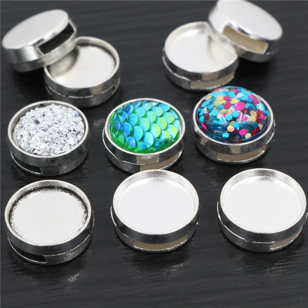 20pcs 12mm Inner Size Antique Silver Plated Fashion Style Cabochon Base Cameo Setting Charms Pendant For 8mm Leather Bracelet