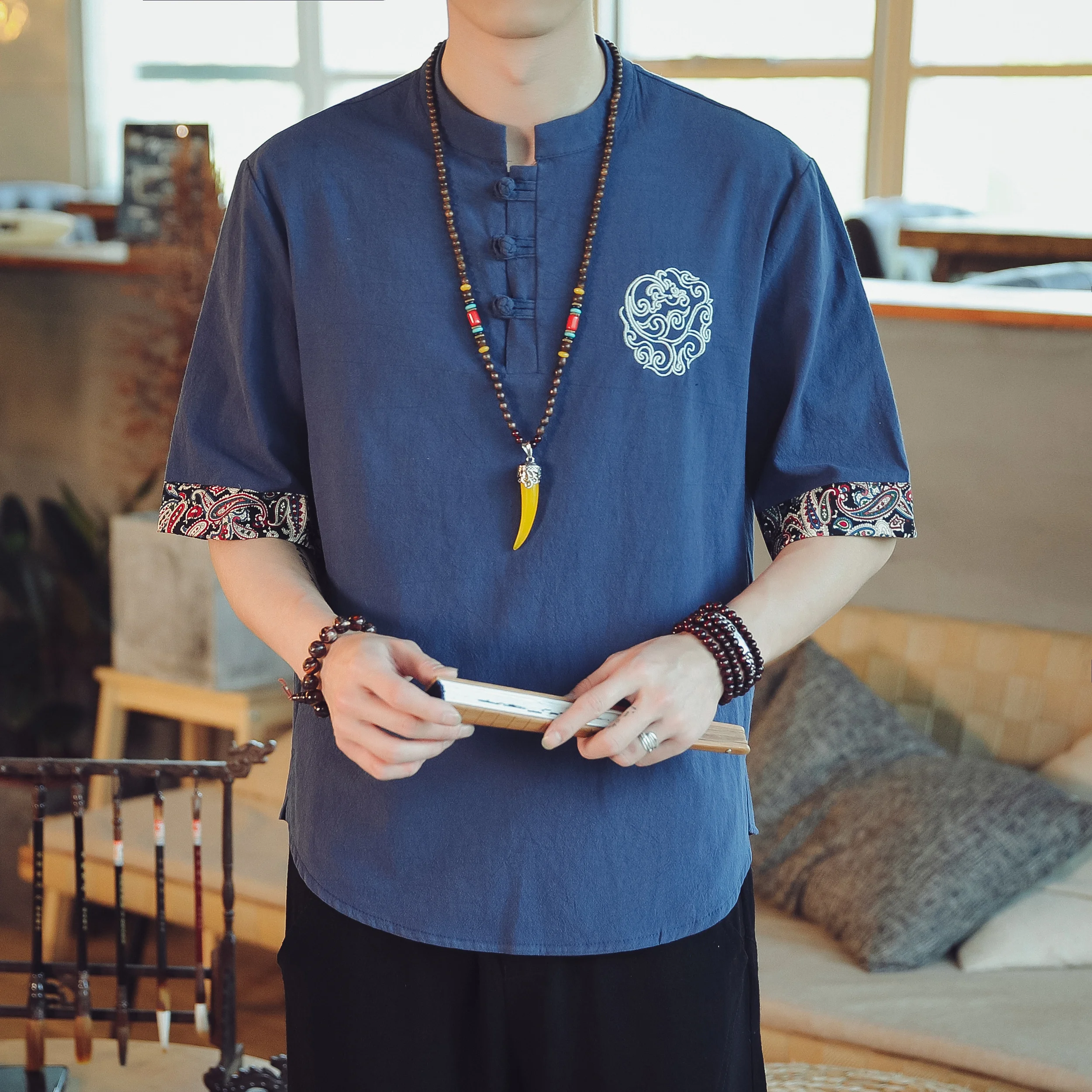

Loose Fit Linen Cotton Blend Men's T-irt ort Sve Thin Fabric Faionable Summer Top Casual Wear Daily Ocn