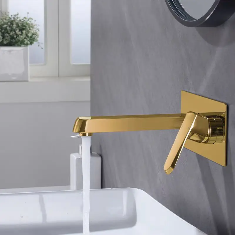 Luxury Brass Wall Mounted Bathroom sink faucet High Quality Gold Hot cold water mixer wash basin Faucet Modern Copper lavabo Tap