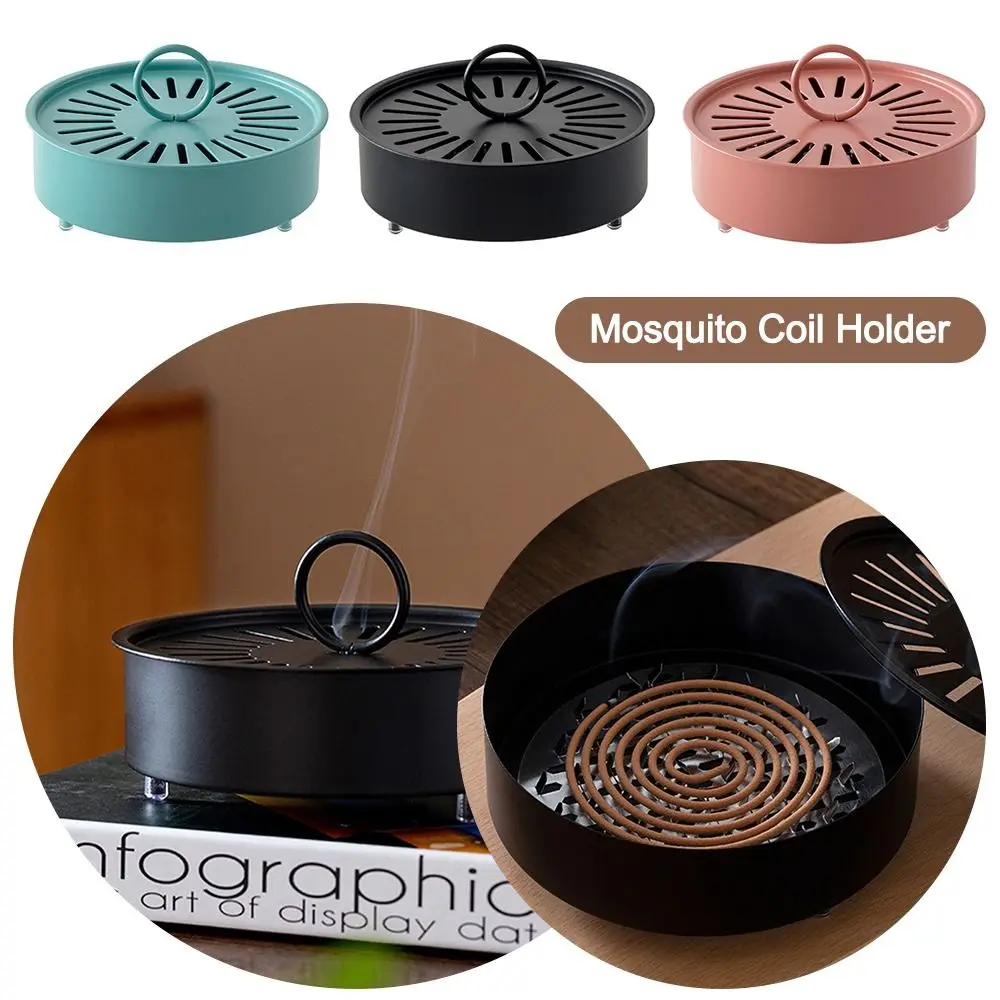 Multifunctional Mosquito Coil Holder Metal With Lid Gnat Coil Holder Portable Fireproof Coil Incense Burner Frame Rack