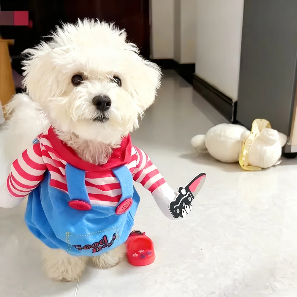 Divertido disfraz de cuchillo, traje de transformación para mascotas, linda ropa de otoño para perros con diseño de asesino para fotos y fiestas Ins