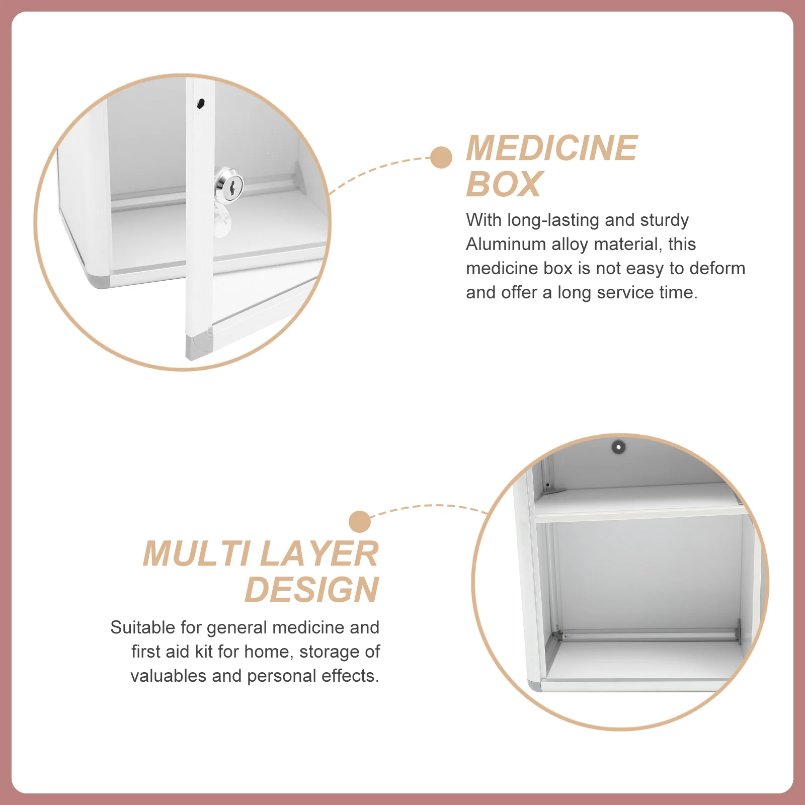 صندوق دواء مثبت على الحائط من سبائك الألومنيوم حقيبة تخزين للإسعافات الأولية للمنزل والمكتب والسيارة والتخييم والسفر واستخدام طبي محمول قابل للقفل